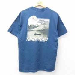 【50%OFF】L★古着 半袖 ビンテージ Tシャツ メンズ 00年代 00s 釣り 鳥 コットン クルーネック 紺 ネイビー 25jul07 中古