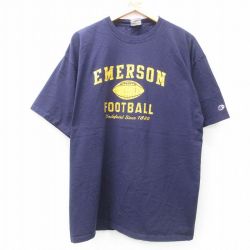 XL★古着 チャンピオン champion 半袖 ビンテージ Tシャツ メンズ 00年代 00s EMERSON フットボール 大きいサイズ コットン クルーネック 紺 ネイビー 25jul07 中古