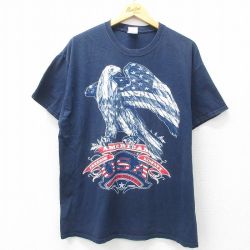 XL★古着 半袖 ビンテージ Tシャツ メンズ 00年代 00s 鳥 USAロゴ 大きいサイズ コットン クルーネック 紺 ネイビー 25jul07 中古