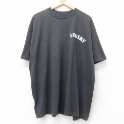 XL★古着 半袖 ビンテージ Tシャツ メンズ 90年代 90s LOUSKY フロッキープリント 大きいサイズ クルーネック 黒 ブラック 25jul08 中古