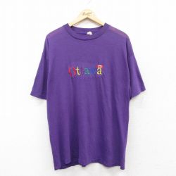 XL★古着 半袖 ビンテージ Tシャツ メンズ 80年代 80s オタワ 刺繍 クルーネック 紫 パープル 25jul08 中古