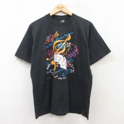 【20%OFF】L★古着 フルーツオブザルーム 半袖 ビンテージ Tシャツ メンズ 90年代 90s 音符 クルーネック USA製 黒 ブラック 25jul08 中古