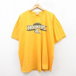 XL★古着 半袖 ビンテージ Tシャツ メンズ 00年代 00s HOOKERS 大きいサイズ コットン クルーネック 黄 イエロー 25jul08 中古