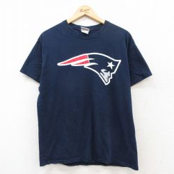 L★古着 半袖 ビンテージ Tシャツ メンズ 00年代 00s NFL ニューイングランドペイトリオッツ トムブレイディ 22 コットン クルーネック 紺 ネイビー アメフト スーパーボウル 25jul08 中古
