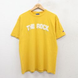 L★古着 チャンピオン champion 半袖 ビンテージ Tシャツ メンズ 00年代 00s ROCK コットン クルーネック 黄 イエロー 25jul08 中古