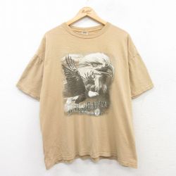XL★古着 半袖 ビンテージ Tシャツ メンズ 00年代 00s 鳥 大きいサイズ コットン クルーネック ベージュ カーキ 25jul08 中古