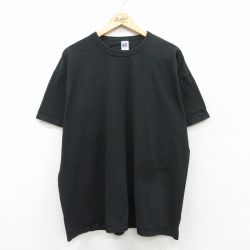 XL★古着 ラッセル 半袖 ビンテージ Tシャツ メンズ 80年代 80s 無地 大きいサイズ コットン クルーネック USA製 黒 ブラック 【spe】 25jul08 中古