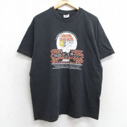 L★古着 ヘインズ Hanes 半袖 ビンテージ Tシャツ メンズ 90年代 90s マラソン ハロウィン 企業広告 コットン クルーネック 黒 ブラック 25jul08 中古