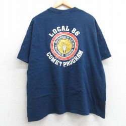 【20%OFF】XL★古着 半袖 ビンテージ Tシャツ メンズ 90年代 90s IBEW LOCAL86 胸ポケット付き 大きいサイズ コットン クルーネック USA製 紺 ネイビー 25jul08 中古