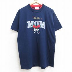 90s 半袖Tシャツ MOM バラ ネイビー L | 古着