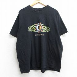 XL★古着 ヘインズ Hanes 半袖 ビンテージ Tシャツ メンズ 00年代 00s 月 太陽 大きいサイズ コットン クルーネック 黒 ブラック 25jul09 中古