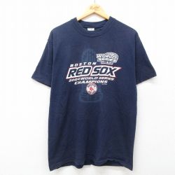 【50%OFF】L★古着 ジャージーズ 半袖 ビンテージ Tシャツ メンズ 00年代 00s MLB ボストンレッドソックス コットン クルーネック 紺 ネイビー メジャーリーグ ベースボール 野球 25jul09 中古