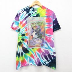 L★古着 半袖 ビンテージ Tシャツ メンズ 00年代 00s ウルフパック オオカミ タバコ コットン クルーネック ピンク他 タイダイ 25jul09 中古