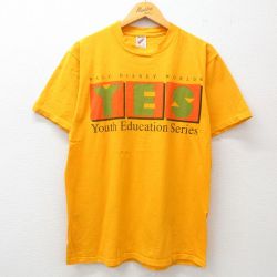【50%OFF】L★古着 ジャージーズ 半袖 ビンテージ Tシャツ メンズ 90年代 90s ディズニー DISNEY YES コットン クルーネック USA製 黄 イエロー 25jul09 中古