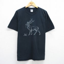 XL★古着 半袖 ビンテージ Tシャツ メンズ 00年代 00s シカ 大きいサイズ コットン クルーネック 黒 ブラック 25jul10 中古