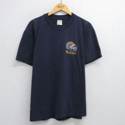 XL★古着 半袖 ビンテージ Tシャツ メンズ 80年代 80s ミシガン 大学 フットボール コットン クルーネック USA製 紺 ネイビー 25jul10 中古