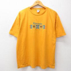 XL★古着 半袖 ビンテージ Tシャツ メンズ 00年代 00s エチオピア 大きいサイズ コットン クルーネック 黄 イエロー 25jul10 中古