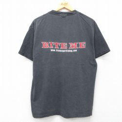 【20%OFF】L★古着 ヘインズ Hanes 半袖 ビンテージ Tシャツ メンズ 00年代 00s BITE ME fishing コットン クルーネック 黒 ブラック 【spe】 25jul11 中古