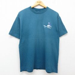 L★古着 半袖 ビンテージ Tシャツ メンズ 90年代 90s サメ ハワイ コットン クルーネック USA製 紺系 ネイビー 25jul11 中古
