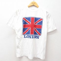 L★古着 半袖 ビンテージ Tシャツ メンズ 90年代 90s ロンドン ユニオンジャック コットン クルーネック 白 ホワイト 25jul11 中古