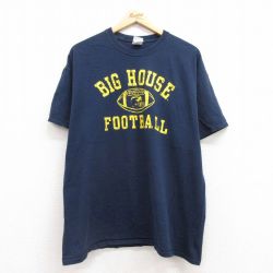 XL★古着 半袖 ビンテージ Tシャツ メンズ 00年代 00s フットボール コットン クルーネック 紺 ネイビー 25jul11 中古