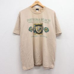 XL★古着 半袖 ビンテージ Tシャツ メンズ 90年代 90s デイトナビーチ 大きいサイズ コットン クルーネック USA製 ベージュ カーキ 25jul11 中古