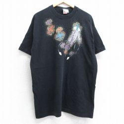 XL★古着 フルーツオブザルーム 半袖 ビンテージ Tシャツ メンズ 90年代 90s 羽 コットン クルーネック USA製 黒 ブラック 25jul11 中古