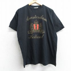 L★古着 半袖 ビンテージ Tシャツ メンズ 90年代 90s アムステルダム オランダ コットン クルーネック 黒 ブラック 25jul11 中古