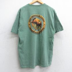 L★古着 半袖 ビンテージ Tシャツ メンズ 00年代 00s シカ コットン クルーネック 緑 グリーン 25jul11 中古