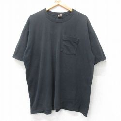 XL★古着 BVD 半袖 ビンテージ Tシャツ メンズ 00年代 00s 無地 胸ポケット付き 大きいサイズ コットン クルーネック 黒 ブラック 25jul11 中古