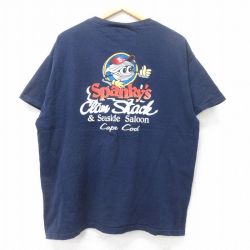 【50%OFF】XL★古着 フルーツオブザルーム 半袖 ビンテージ Tシャツ メンズ 00年代 00s Spankys clam Shark コットン クルーネック 紺 ネイビー 25jul11 中古