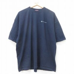 XL★古着 チャンピオン champion 半袖 ビンテージ Tシャツ メンズ 00年代 00s ワンポイントロゴ 大きいサイズ コットン クルーネック 紺 ネイビー 25jul11 中古