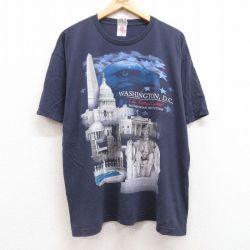 XL★古着 半袖 ビンテージ Tシャツ メンズ 00年代 00s ワシントンDC リンカーン 大きいサイズ コットン クルーネック USA製 紺 ネイビー 25jul11 中古