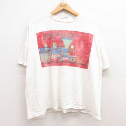 XL★古着 SIGNAL 半袖 ビンテージ Tシャツ メンズ 80年代 80s 汽車 大きいサイズ コットン クルーネック USA製 白 ホワイト 25jul11 中古