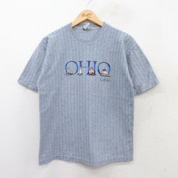 M★古着 半袖 ビンテージ Tシャツ メンズ 90年代 90s オハイオ 灯台 ヘリンボーン コットン クルーネック USA製 薄紺他 ネイビー 25jul11 中古