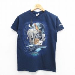 00s 半袖Tシャツ ゾウ キリン 地球 ネイビー S | 古着