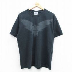 L★古着 半袖 ビンテージ Tシャツ メンズ 00年代 00s 鳥 Fender コットン クルーネック 黒 ブラック 25jul12 中古