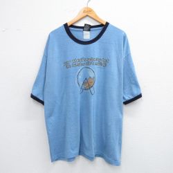 【50%OFF】XL★古着 半袖 ビンテージ Tシャツ メンズ 00年代 00s ハムスター 大きいサイズ コットン クルーネック 水色 霜降り リンガー 25jul12 中古