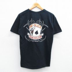 M★古着 半袖 ビンテージ Tシャツ メンズ 00年代 00s トランプ BIG SLICK スペード コットン クルーネック 黒 ブラック 25jul12 中古