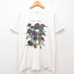 L★古着 半袖 ビンテージ Tシャツ メンズ 00年代 00s ニューヨーク 鳥 コットン クルーネック 白 ホワイト 25jul12 中古