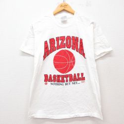 M★古着 ヘインズ Hanes 半袖 ビンテージ Tシャツ メンズ 00年代 00s アリゾナ バスケットボール コットン クルーネック 白 ホワイト 25jul12 中古