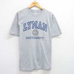 L★古着 半袖 ビンテージ Tシャツ メンズ 00年代 00s ライマン 大学 クルーネック グレー 霜降り 25jul12 中古