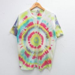 L★古着 ヘインズ Hanes 半袖 ビンテージ Tシャツ メンズ 00年代 00s クルーネック 黄他 イエロー タイダイ 25jul14 中古