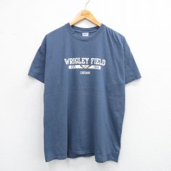 【50%OFF】L★古着 半袖 ビンテージ Tシャツ メンズ 00年代 00s WRIGLEY 野球 コットン クルーネック 薄紺 ネイビー 25jul14 中古