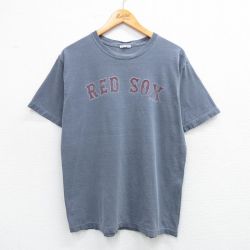 【20%OFF】L★古着 半袖 ビンテージ Tシャツ メンズ 00年代 00s MLB ボストンレッドソックス クルーネック 薄紺 ネイビー メジャーリーグ ベースボール 野球 25jul14 中古