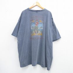 XL★古着 ビッグドッグス 半袖 ビンテージ Tシャツ メンズ 00年代 00s フラガール 大きいサイズ ロング丈 コットン クルーネック 薄紺 ネイビー 25jul14 中古
