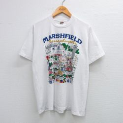 L★古着 フルーツオブザルーム 半袖 ビンテージ Tシャツ メンズ 90年代 90s MARSHFIELD クルーネック 白 ホワイト 【spe】 25jul14 中古