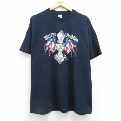 XL★古着 半袖 ビンテージ Tシャツ メンズ 00年代 00s ワシ 星条旗 コットン クルーネック 紺 ネイビー 25jul16 中古