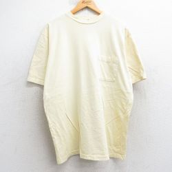 XL★古着 EMS 半袖 ビンテージ Tシャツ メンズ 90年代 90s 無地 胸ポケット付き 大きいサイズ コットン クルーネック USA製 薄黄 イエロー 【spe】 25jul16 中古
