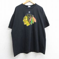 【50%OFF】XL★古着 リーボック REEBOK 半袖 ビンテージ Tシャツ メンズ 00年代 00s NHL シカゴブラックホークス ジョナサントーズ 19 大きいサイズ コットン クルーネック 黒 ブラック アイスホッケー 25jul16 中古